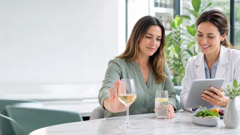 Patient discussing alcohol choices during medical weight-management treatment