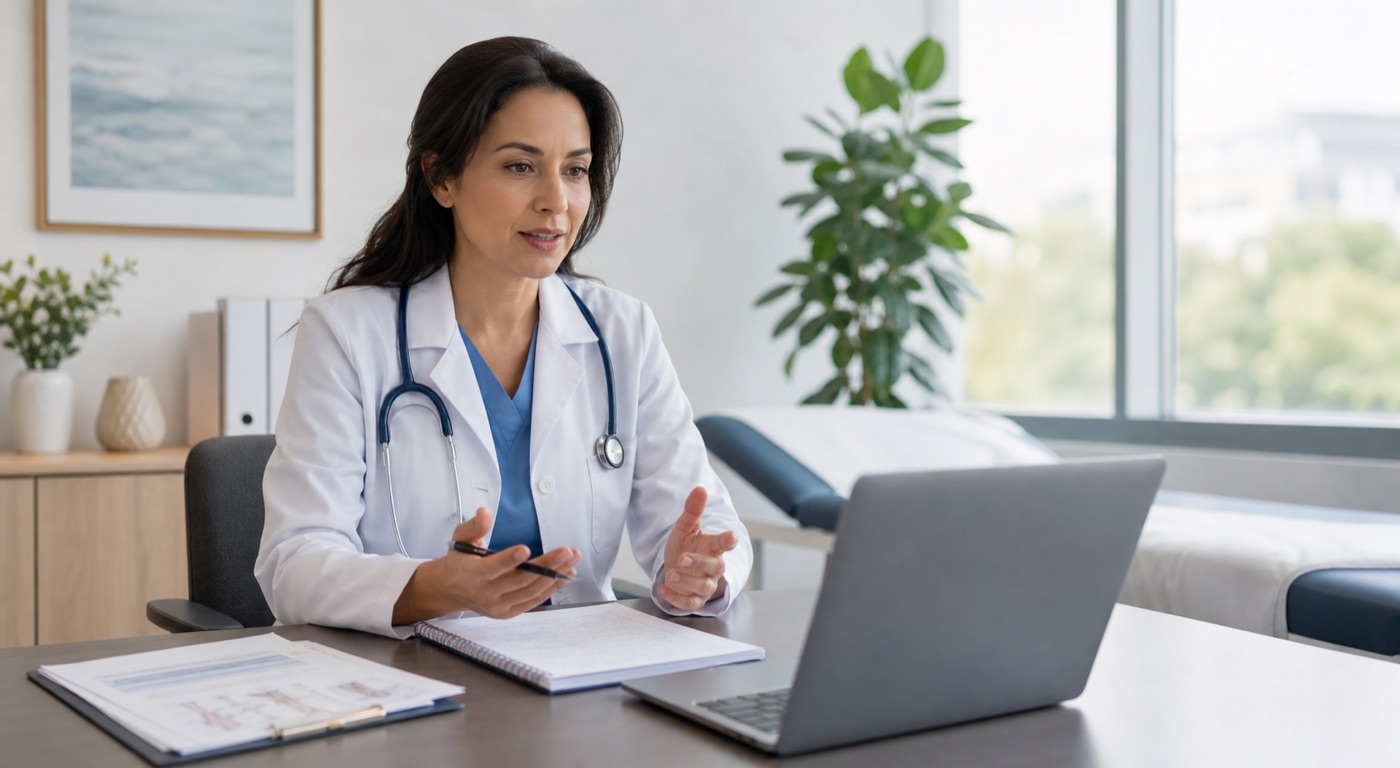 Doctor reviewing diabetes treatment online